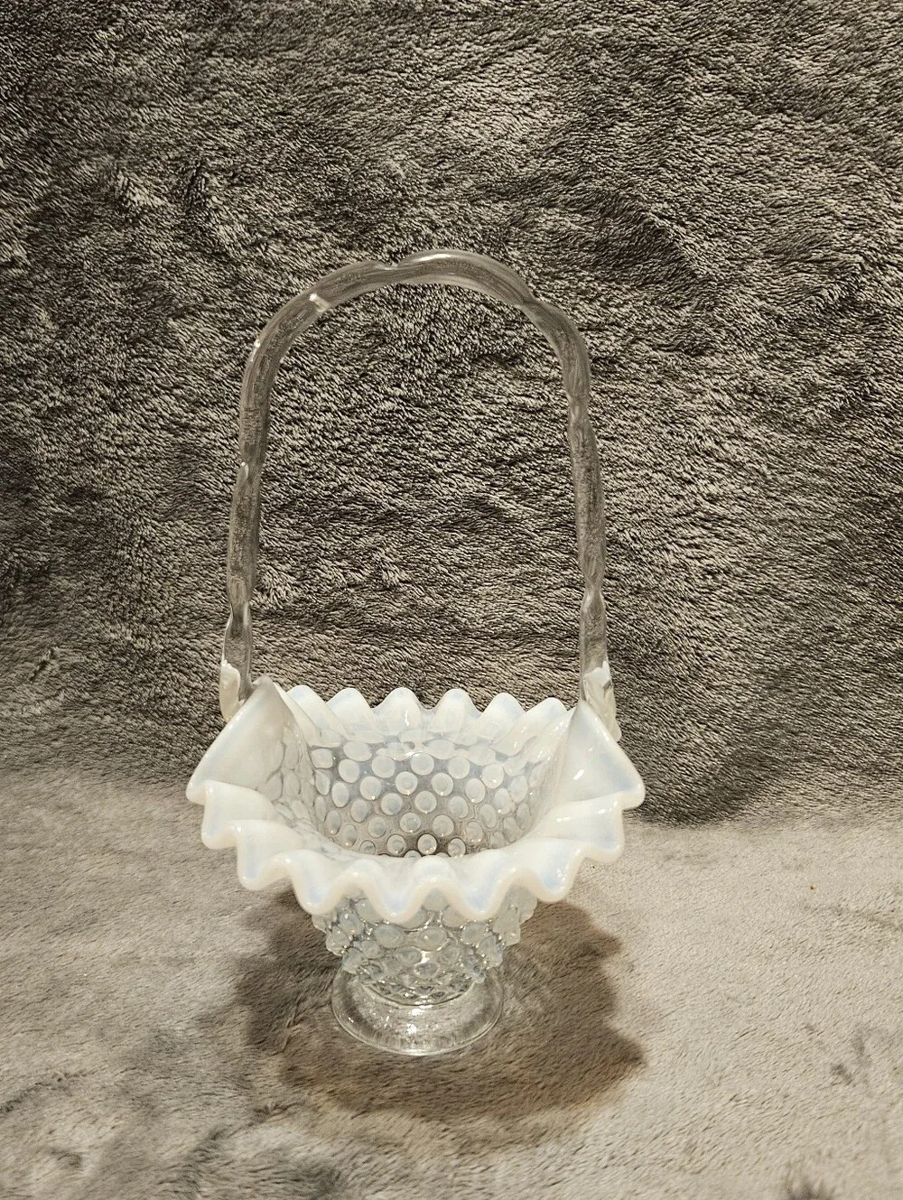 Vintage Fenton French opalescent hobnail glass basket